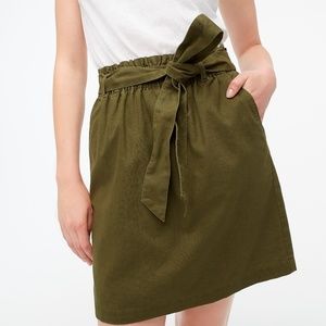 J. Crew Factory Linen-Cotton Belted Paperbag Mini Skirt with Pockets